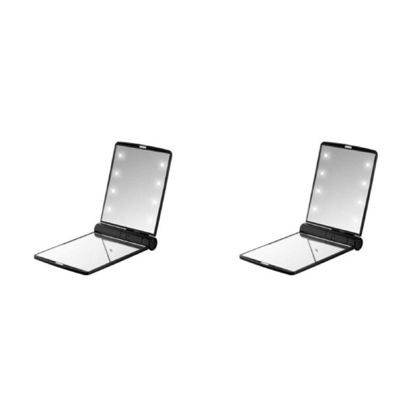 2PK Flo Accessories LED Compact Mirror Illuminated Women's Black Mini Vanity