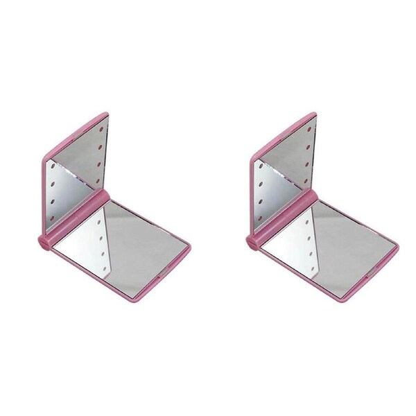2PK Flo Accessories LED Compact Mirror Illuminated Women's Pink Mini Vanity