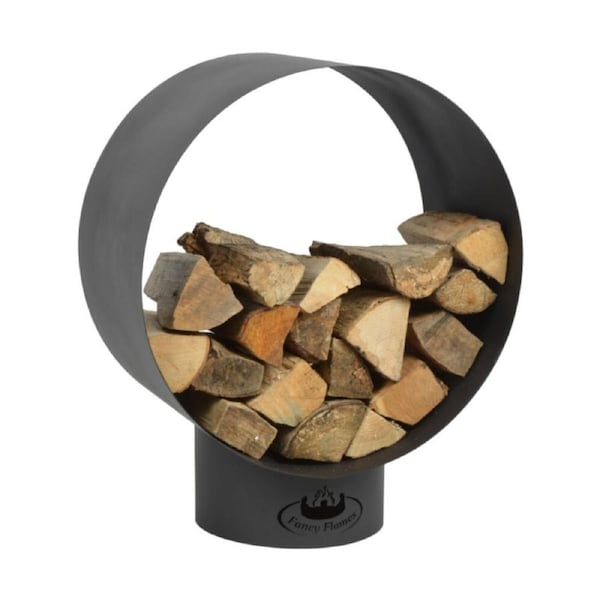 Esschert Design Round Steel Log Rack Indoor Outdoor Wood Storage Holder Black