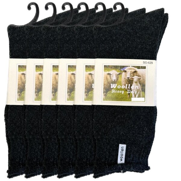 6 Pairs Premium Mens Wool Heavy Duty Thick Work Socks Cushion Woolen - Black 7-11