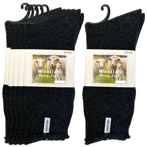 12 Pairs Premium Mens Wool Heavy Duty Thick Work Socks Cushion Woolen - Black 7-11