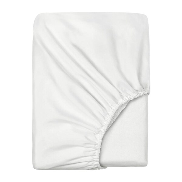 LINENOVA Premium 100% Cotton Fitted Sheet Ultra Soft Breathable For All Seasons Deep Pocket Up to 40CM Double / White