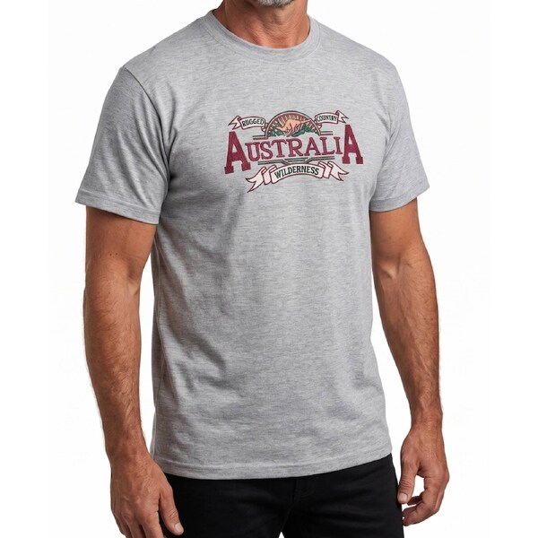 Mens Australia Wilderness T Shirt Souvenir Tee Top 100% Cotton - Grey Marle S