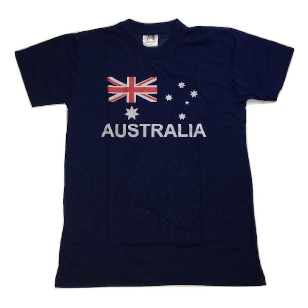 Adult AUSTRALIAN T Shirt Australia Day 100% COTTON Souvenir Tee Top Flag - Blue Medium