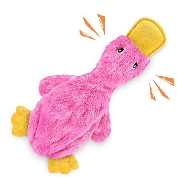 Nevenka Cute Plush Duck for Dog with Soft Squeaker No Stuffing Chew Toy-Rose Red
