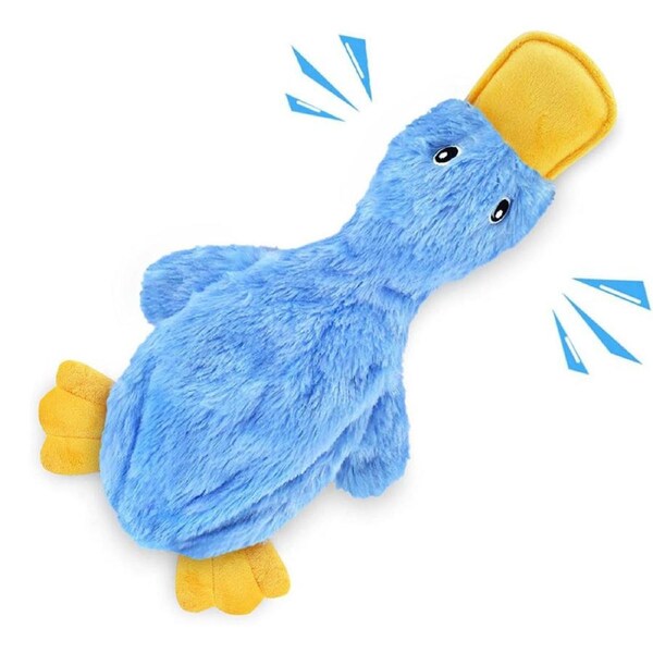 Nevenka Cute Plush Duck for Dog with Soft Squeaker No Stuffing Chew Toy-Blue