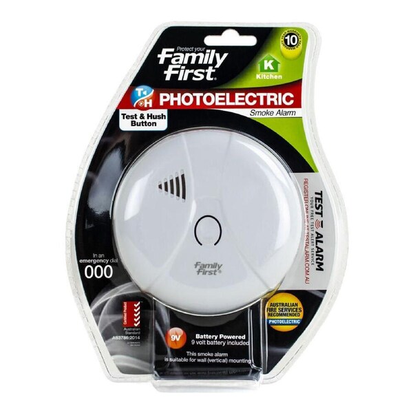 Family First Photoelectric Smoke Alarm For Kitchen w/ Test & Hush Button 9V