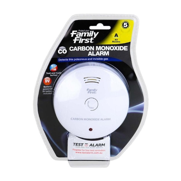Family First Carbon Monoxide Alarm For All Rooms w/Test & Hush Button 9V