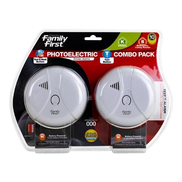 Family First Photoelectric Smoke Alarm Combo Pack Kitchen 9V Bedroom Living Room
