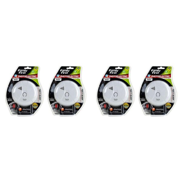 4PK Family First Photoelectric Smoke Alarm For Kitchen w/ Test & Hush Button 9V