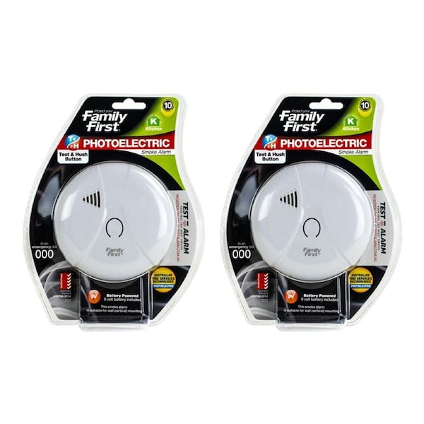 2PK Family First Photoelectric Smoke Alarm For Kitchen w/ Test & Hush Button 9V
