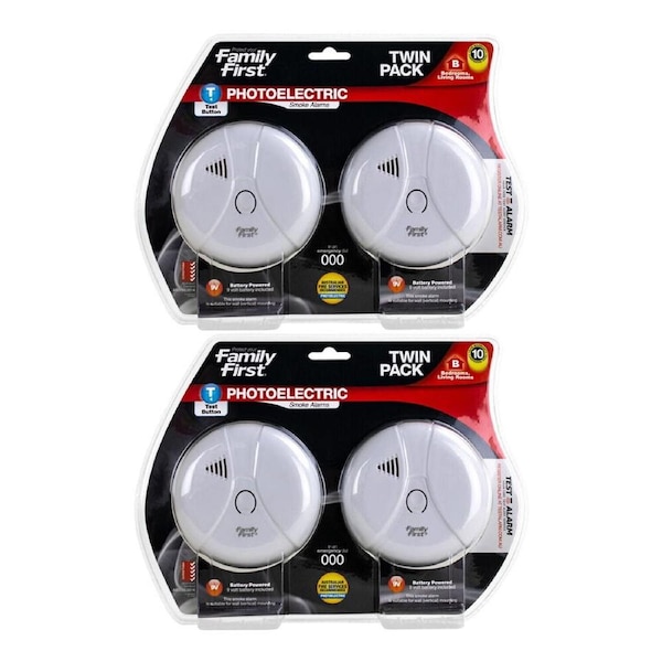 2PK Family First Photoelectric Smoke Alarm Twin Pack Bed/Living Room w/Test Btn