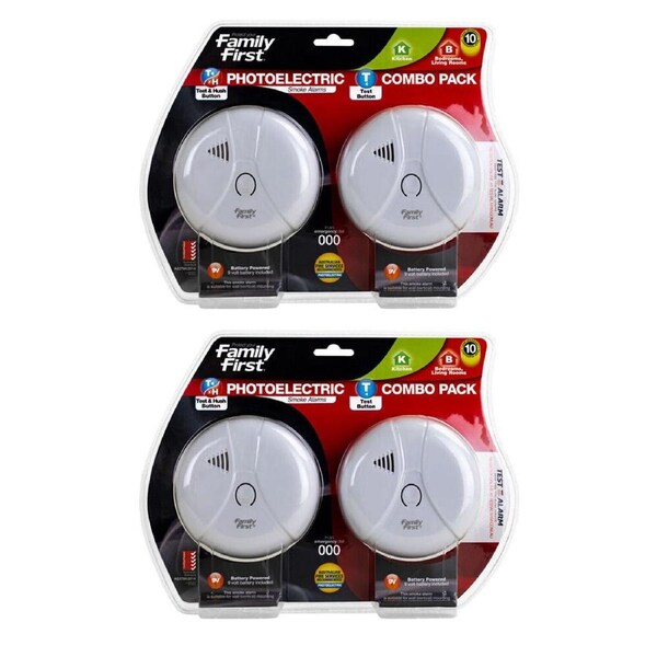 2PK Family First Photoelectric Smoke Alarm Combo Pack Kitchen 9V Bed/Living Room