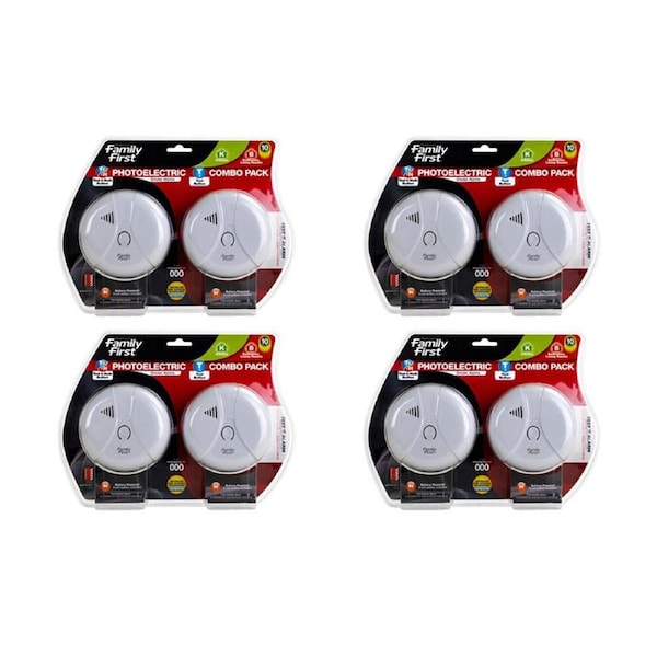 4PK Family First Photoelectric Smoke Alarm Combo Pack Kitchen 9V Bed/Living Room