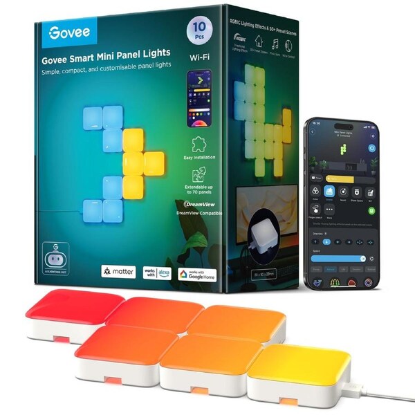 Govee RGBIC Mini Panel Light Kit – 10 Pack Smart Wall Panels (Matter Compatible)