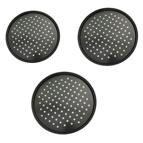 3pcs Pizza Pan Non-Stick Crisper Tray Oven Baking Bakeware With Holes 24-28CM