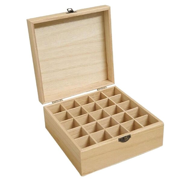 Essential Oil Storage Box Wooden 25 Compartment Organizer Container Bottles Case