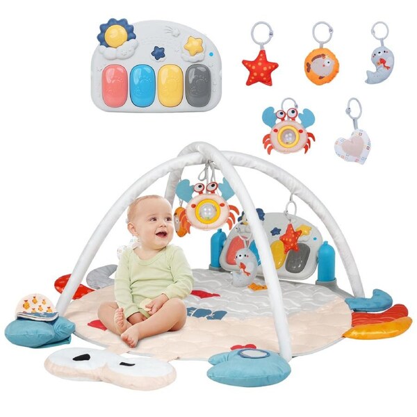 4-in-1 Baby Gym Play Mat Washable Activity Center w/ Musical and Sensory Toys