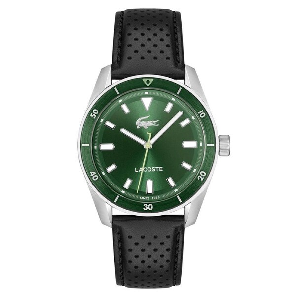 Lacoste Black Leather Green Dial Men's Watch - 2011423