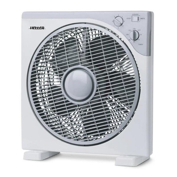 Heller 30cm Box Fan - 3 Speed/Timer/Rotating Louvres - Floor Air Cooler/Cooling