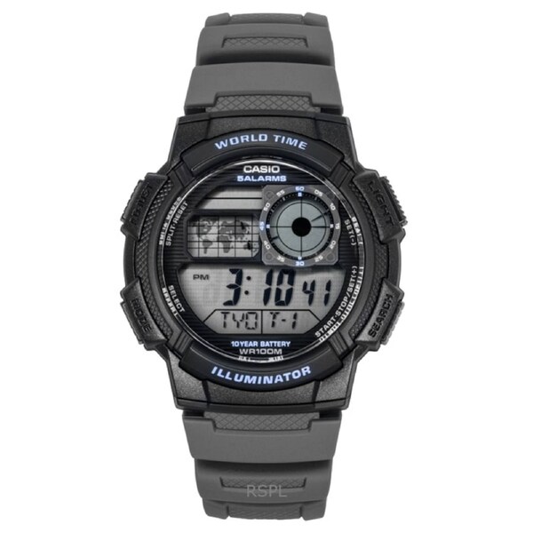 Casio Illiminator Digital Quartz AE-1000W-8AV Mens Watch World Time Timer Alarm Multi Time Backlight 100M