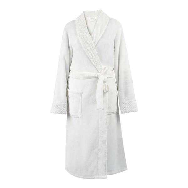 LINENOVA Flannel Bathrobe Night Gown Soft Warm Fluffy Long Spa Bath Robe With Shawl Collar For Unisex S/M / White