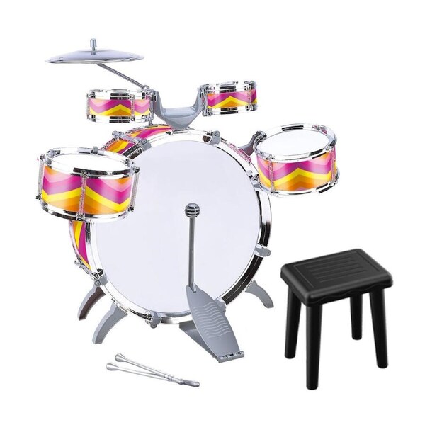 Jazz Drum Play Set Kids Childrens Musical Educational Instrument Toys Toddlers Learning Preschool Junior Dynamic Light Up Big Band Stool Kit Plastic