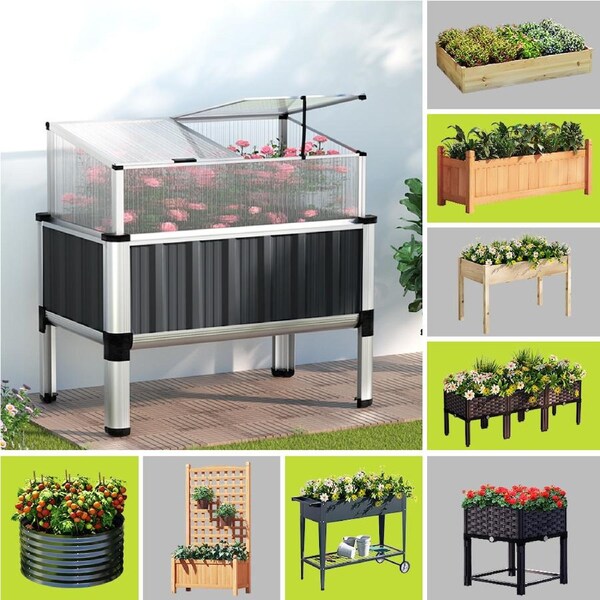 Green Fingers Garden Bed Kit Raised Wooden Planter Box Pot Vegetables Flowers With Roof-80X49X74cm