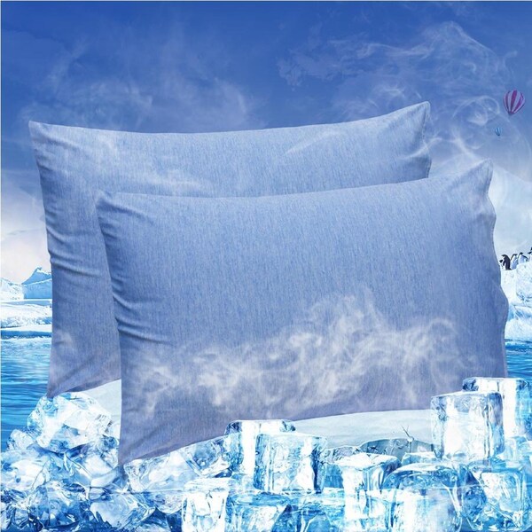 LINENOVA Cooling Blanket Pillowcases Cold Breathable Lightweight Blanket For Hot Sleeper 2 Pillowcases / Blue