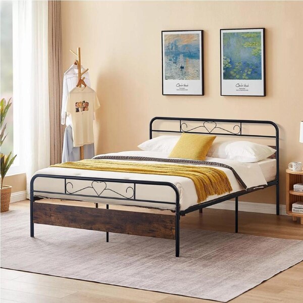 Foret Bed Frame Metal Queen Double King Single Full Size Modern Wooden Headboard Mattress Base Steel Bedroom KING02