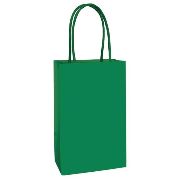 Festive Green Paper Kraft Bags with Handles 8pk