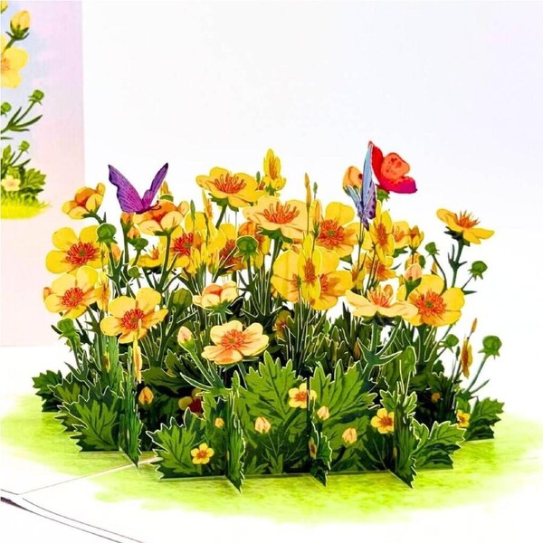 Yellow Wild Celery Flower Garden 3D Pop Card