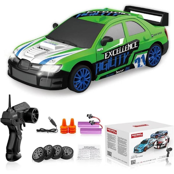 Nevenka 1:24 RC Drift Car 2.4GHz 15KM/H with LED Lights and Dual Batteries-A12