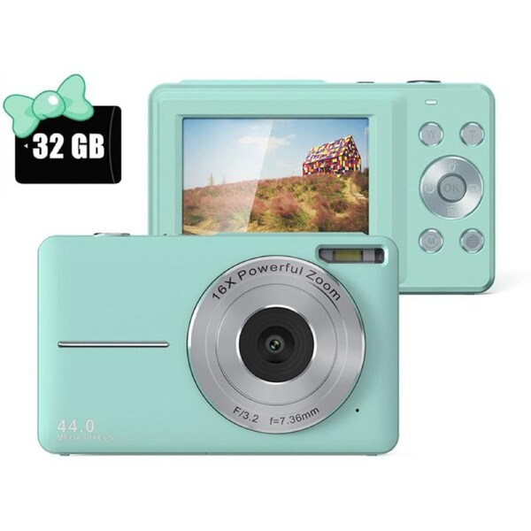 Nevenka FHD 1080P Digital Camera for Kids 16X Zoom Compact with 32GB SD Card