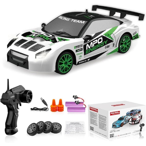 Nevenka 1:24 RC Drift Car 2.4GHz 15KM/H with LED Lights and Dual Batteries-A11