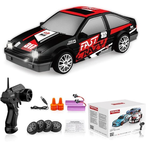 Nevenka 1:24 RC Drift Car 2.4GHz 15KM/H with LED Lights and Dual Batteries-A07