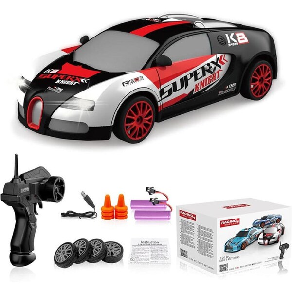 Nevenka 1:24 RC Drift Car 2.4GHz 15KM/H with LED Lights and Dual Batteries-A10