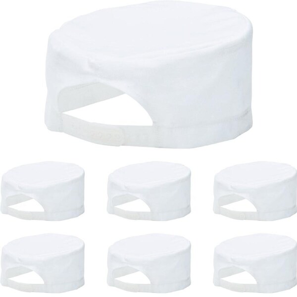 Portwest 7 Pack S899 Chefs Skull Cap Adjustable Water Resistant Hat Bulk White for Men & Women Kitchen Cooking Baker Restaurants Catering