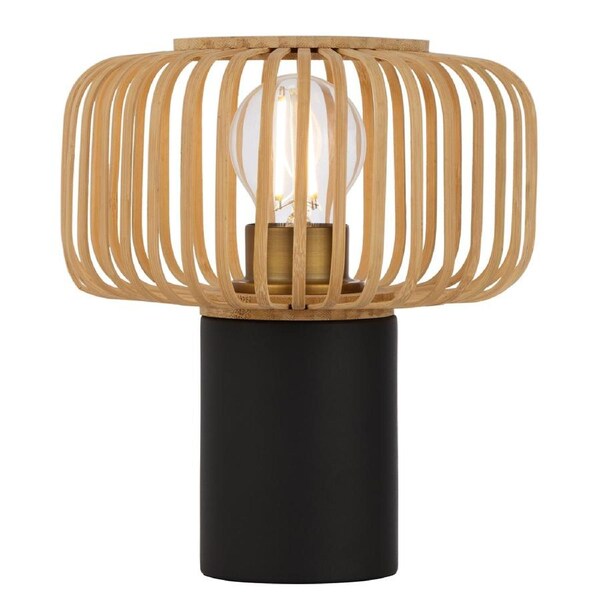 Terawood TFS black natural bamboo round table lamp warm rustic light for bedroom or hallway