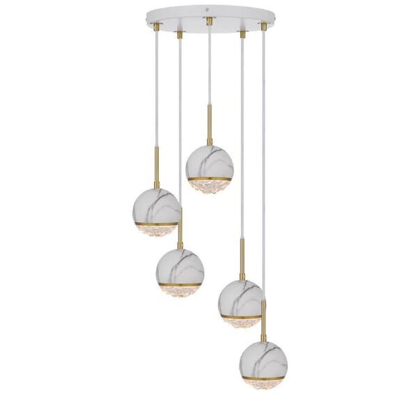 Rivawood White Marble Pendant with 5 Lights and Adjustable Chain