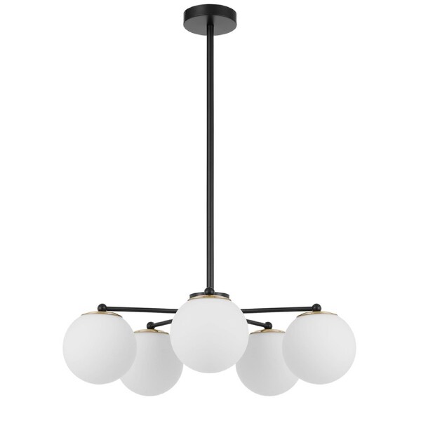 London TFS 5 Light Pendant in Black with Opal Glass Shades and Rod Detail