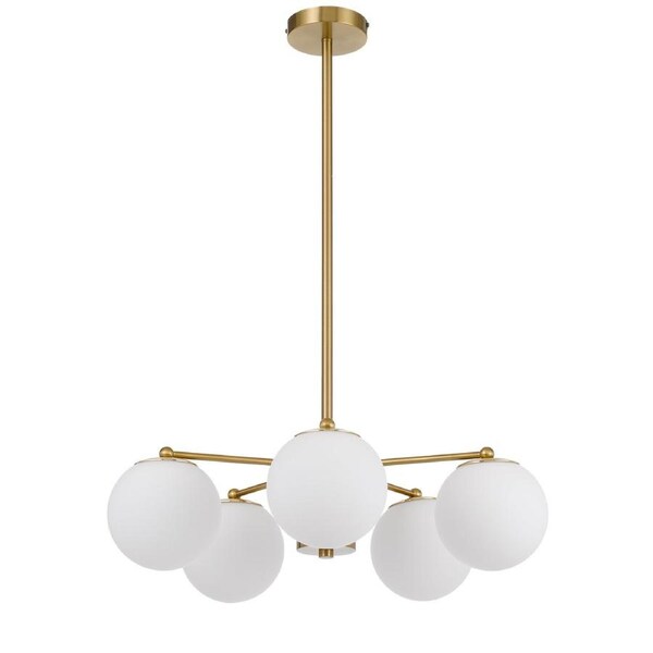 Lausanne TFS 5 Light Pendant in Antique Gold with Opal Matt Shades