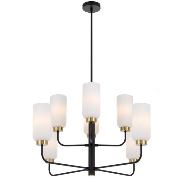Rivashade TFS 8 Light Pendant Long Rod Design in Black Matt with Opal Glass