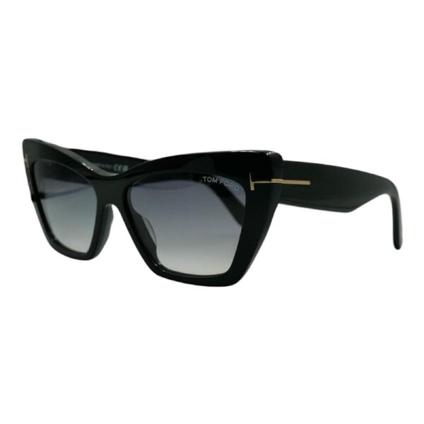 Tom Ford FT0871 01B Womens Sunglasses Shiny Black Frame Grey Lens Cat Eye