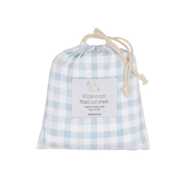 Gingham Blue Waterproof Fitted Cot Sheet