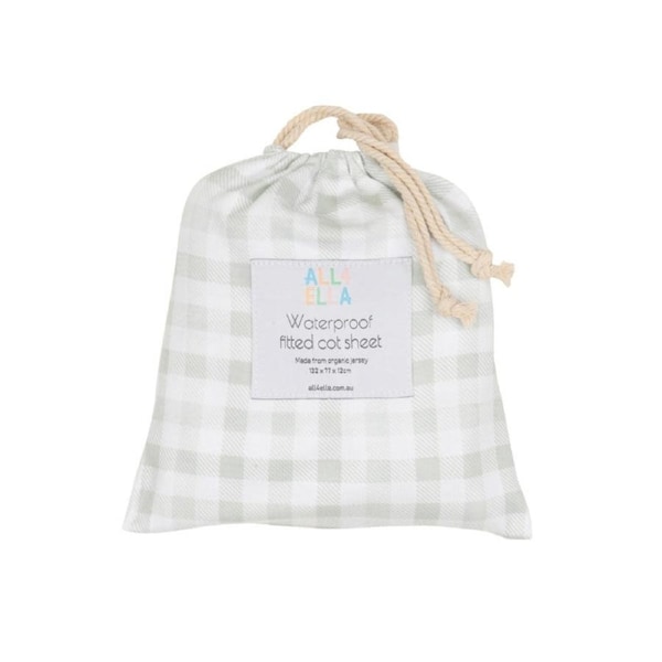 Gingham Sage Waterproof Fitted Cot Sheet