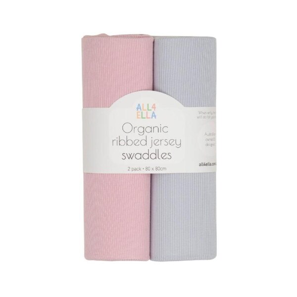 Ribbed jersey swaddles 2pk - Pink & Grey