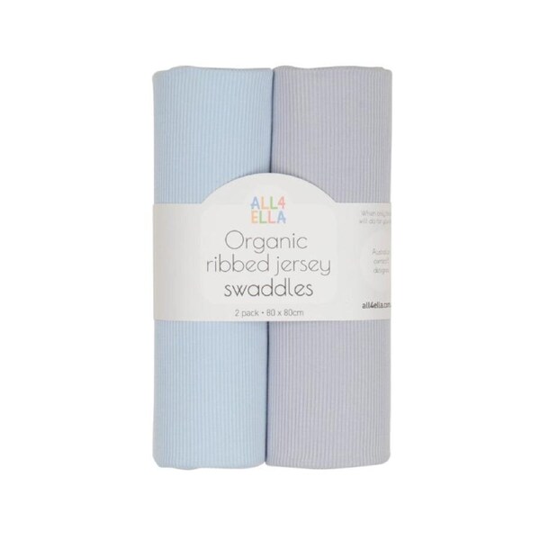 Ribbed jersey swaddles 2pk - Blue & Grey