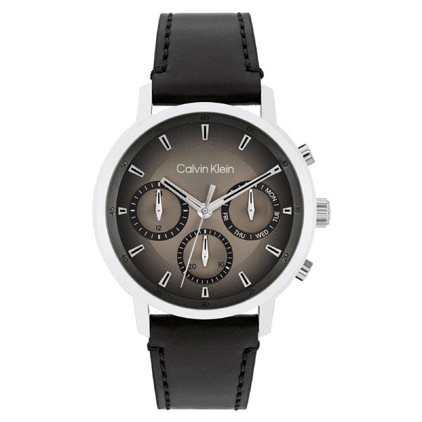 Calvin Klein Black Leather Sepia Dial Multi-function Men's Watch - 25200496