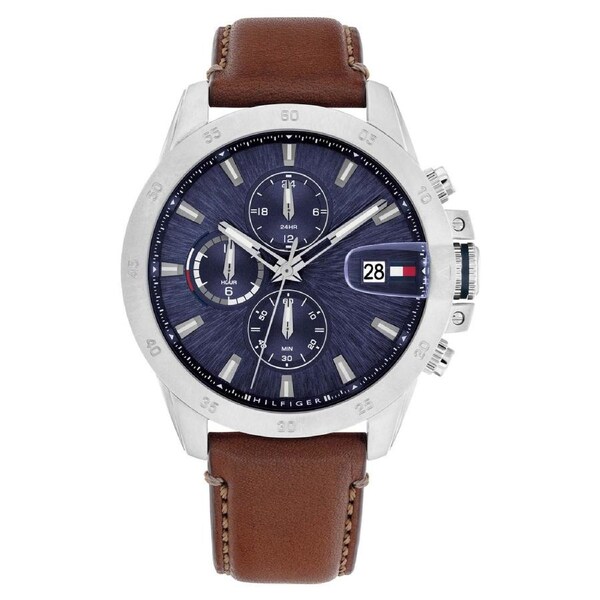Tommy Hilfiger Brown Leather Navy Dial Multi-function Men's Watch - 1792195